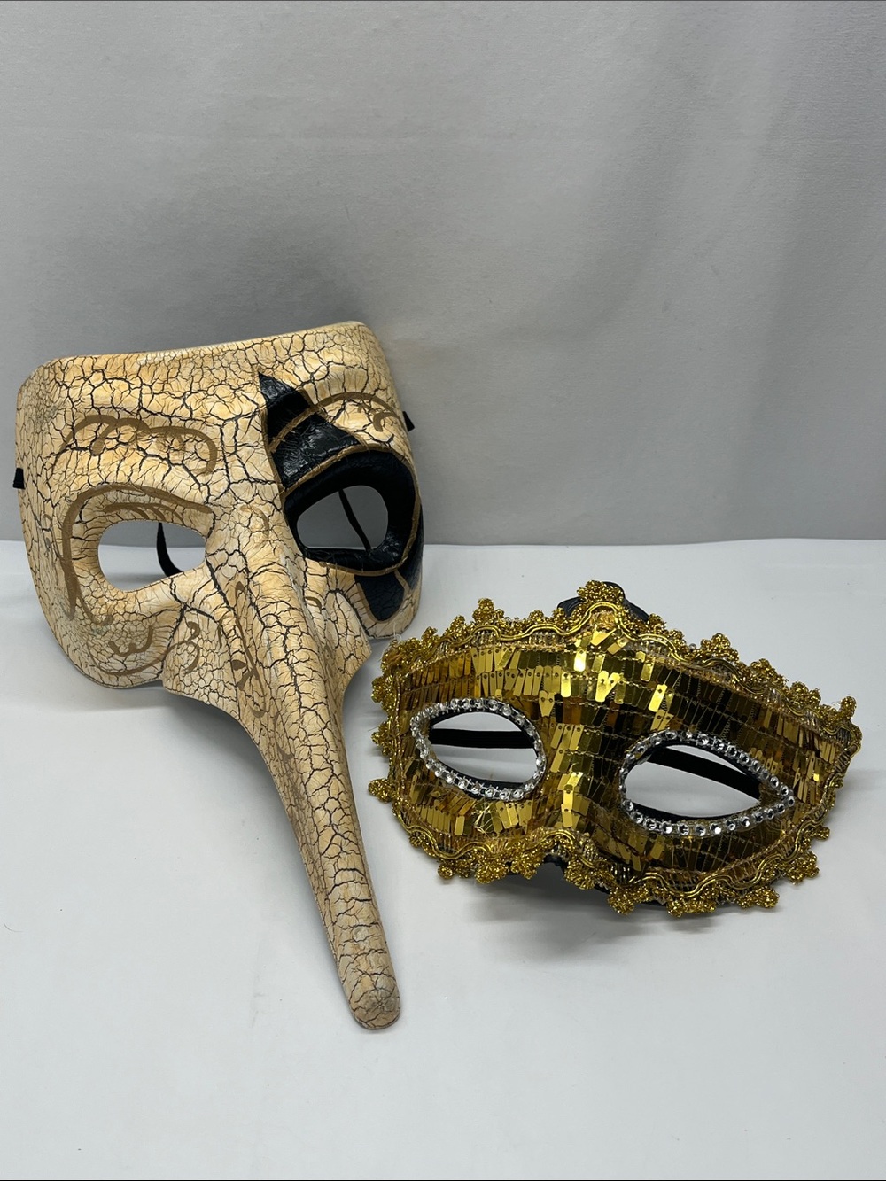 Gold and Cream Venetian Masquerade Mask Set